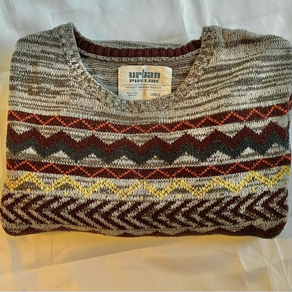 Urban Pipeline Large Cotton Blend Longsleeve Sweater Blue/Grey & Accent Pattern - Picture 13 of 15